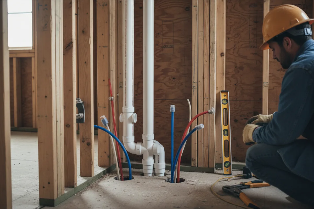 Drain and supply rough-in during Sump Pump Repair in Wethersfield